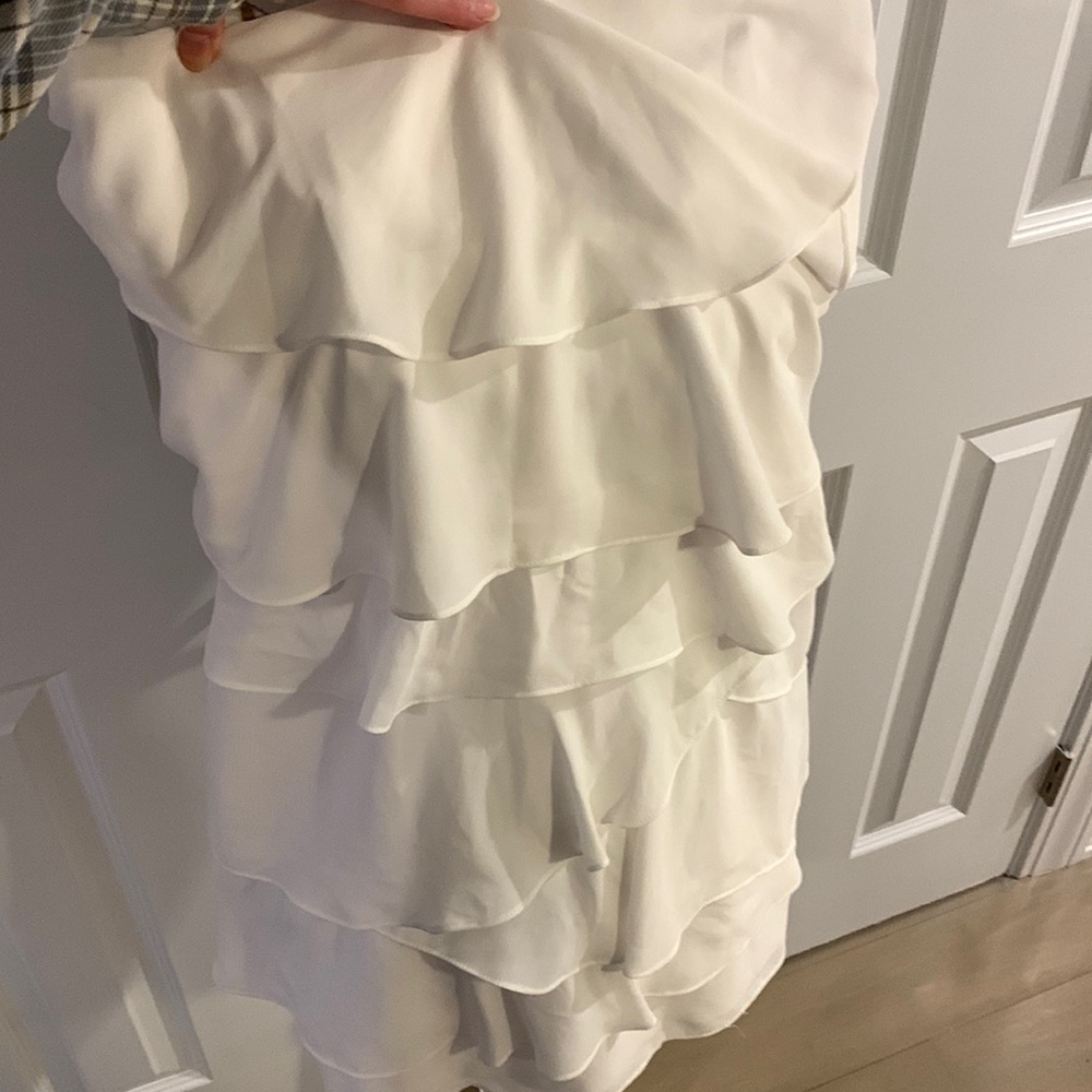 BCBG- white ruffle strapless dress